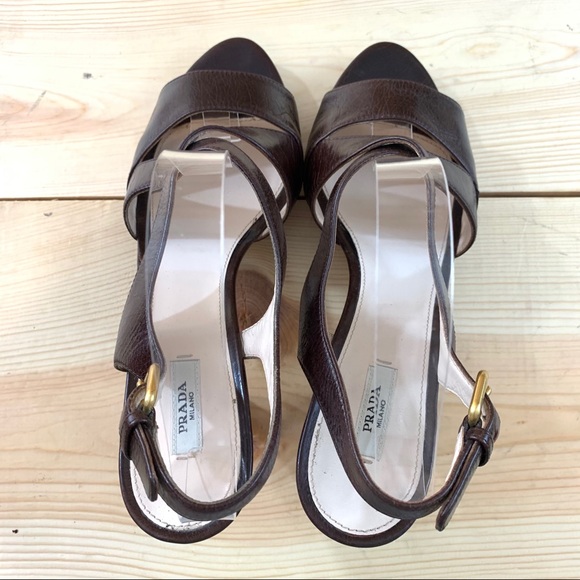 Prada brown leather cris cross platform sandals 40 - Picture 6 of 14